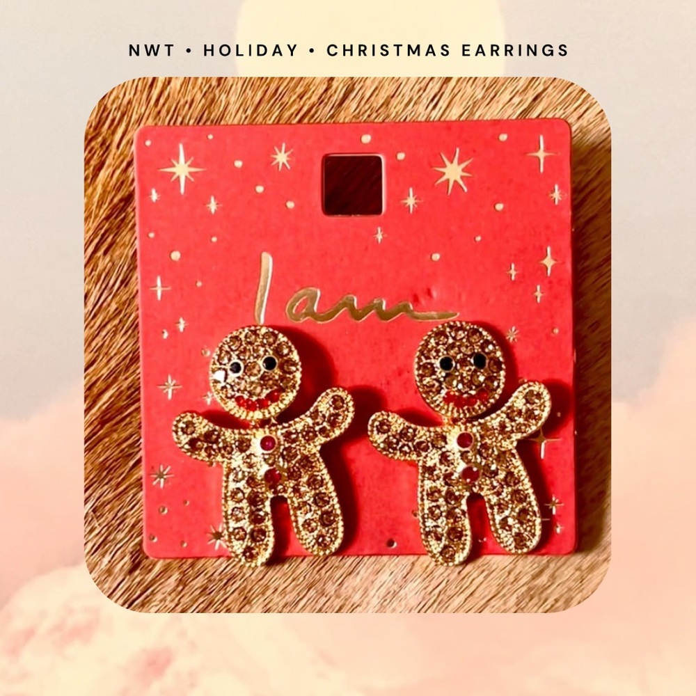 holiday 🆕 🎉 jeweled gingerbread man christmas dangling earrings